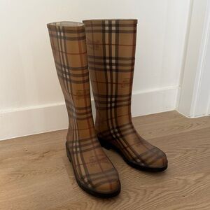 Burberry Tan Plaid Knee-High Rain Boots